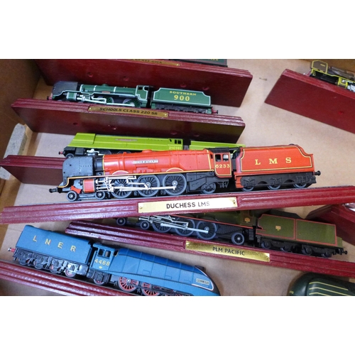 744 - Model railways, a collection of ten Atlas edition model locomotives; Mallard, Battle of Britain Clas... 