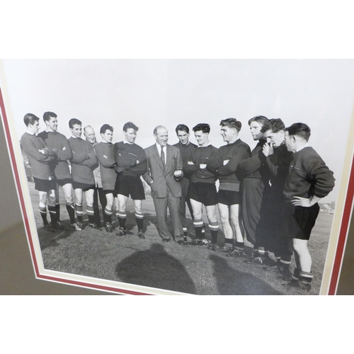 757 - Football; Busby Babes, a scarce silver gelatin 370 x 300 photograph of Sir Matt Busby and the Manche... 