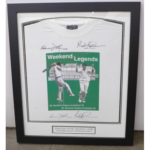 790 - A cricket autographed display, Weekend Legends; Sir Garfield Invitation XI vs Sir Richard Hadlee Inv... 