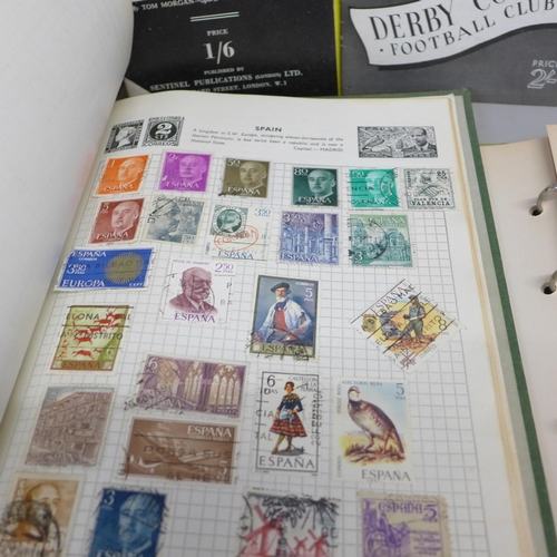 791 - Four 20th Century stamp albums, aircraft and D-Day books, magazines and two Derby County pamphlets, ... 