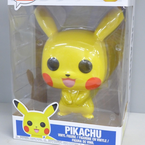 797 - 3 Pokemon pop funkos, Jumbo Pikachu, Pikachu and Bulbasaur