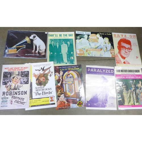 802 - Tin signs, laminated cinema posters plus a record songbook