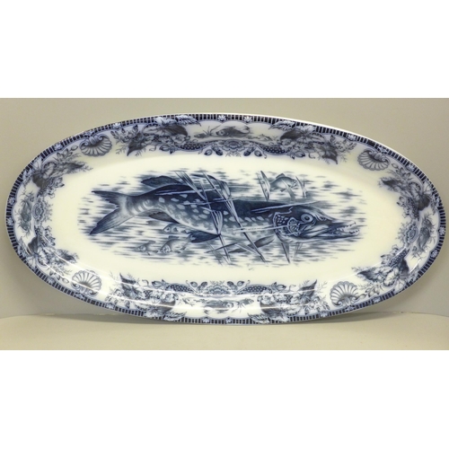 803 - A Wedgwood & Co fish plate decorated with a pike and other fish, 60cm