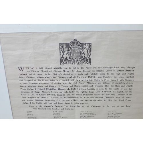 810 - Royalty, a rare Proclamation Poster, 550 x 750, upon the death of King George V and the ascension of... 