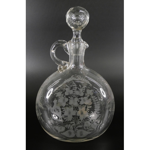 820 - A 19th Century claret jug with engraved design and a circa 1900 glass with Lord Kitchener engraving