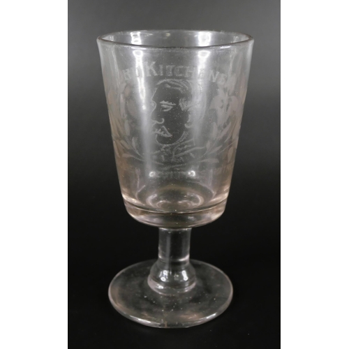 820 - A 19th Century claret jug with engraved design and a circa 1900 glass with Lord Kitchener engraving