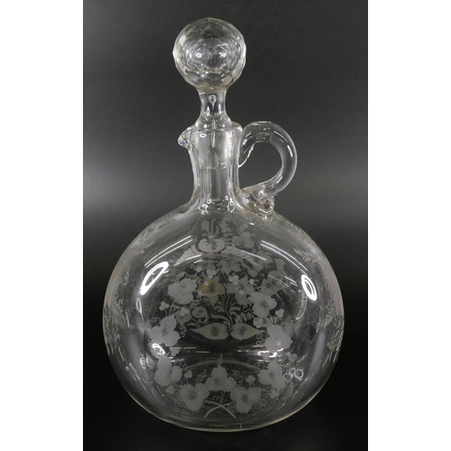 820 - A 19th Century claret jug with engraved design and a circa 1900 glass with Lord Kitchener engraving