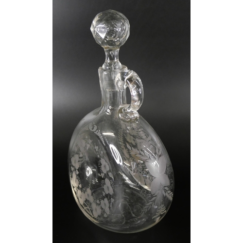 820 - A 19th Century claret jug with engraved design and a circa 1900 glass with Lord Kitchener engraving