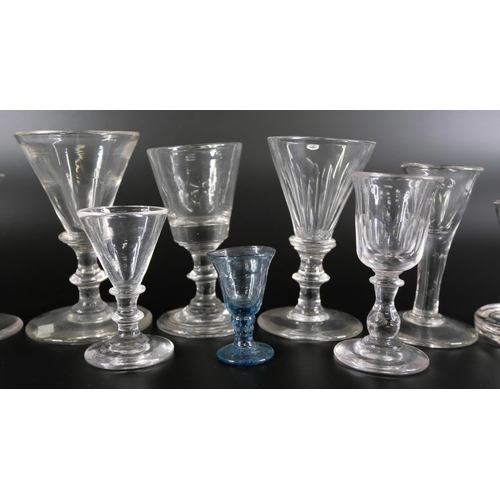 828 - Nine tot glasses including miniatures, circa 1800 and earlier