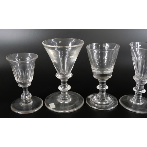 828 - Nine tot glasses including miniatures, circa 1800 and earlier