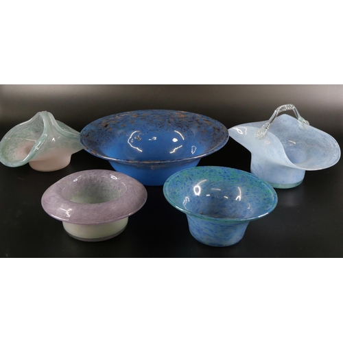 829 - Five pieces of art glass, circa 1930, including Vasart, bowl with chip to rim