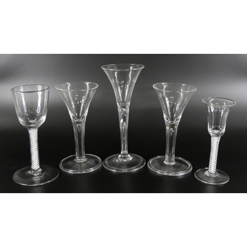 834 - Five 18th Century style wine glasses, circa 1900