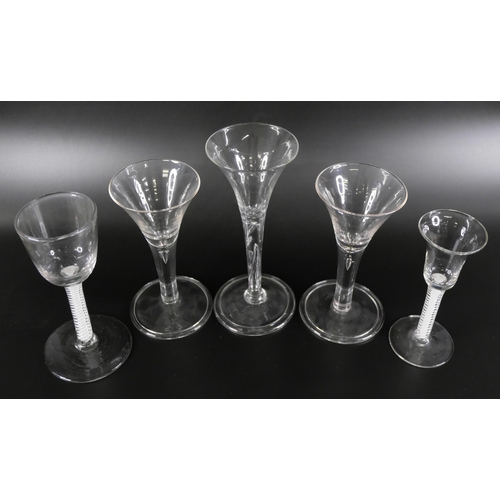 834 - Five 18th Century style wine glasses, circa 1900