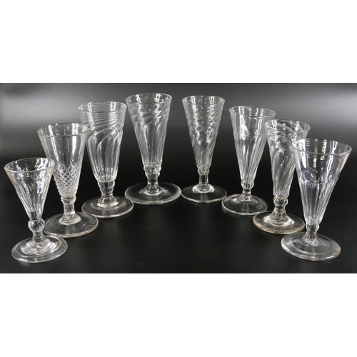 835 - Eight wrythen ale glasses, circa 1800, one with chip to rim