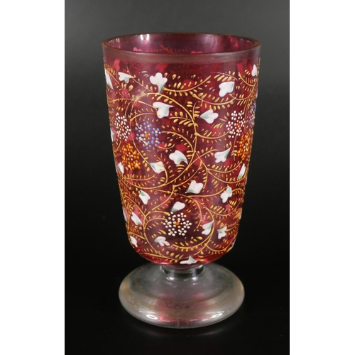 840 - A collection of enamelled and iridised glassware, two pieces possibly by Moser, some a/f