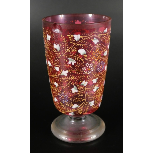 840 - A collection of enamelled and iridised glassware, two pieces possibly by Moser, some a/f