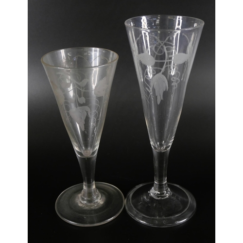 843 - Eleven plain and engraved ale glasses, circa 1800 and earlier