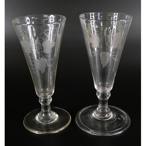 843 - Eleven plain and engraved ale glasses, circa 1800 and earlier