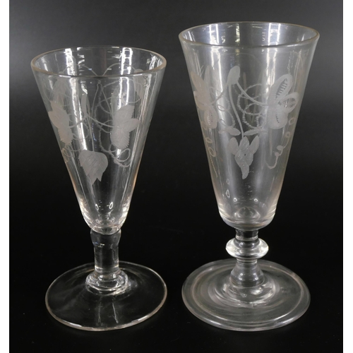 843 - Eleven plain and engraved ale glasses, circa 1800 and earlier