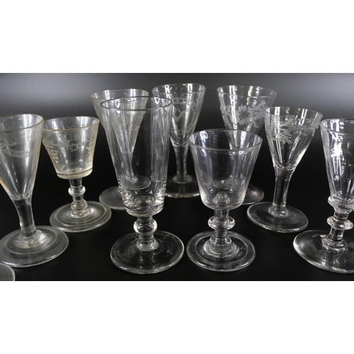 845 - Fourteen tot glasses including miniatures, circa 1800 and earlier