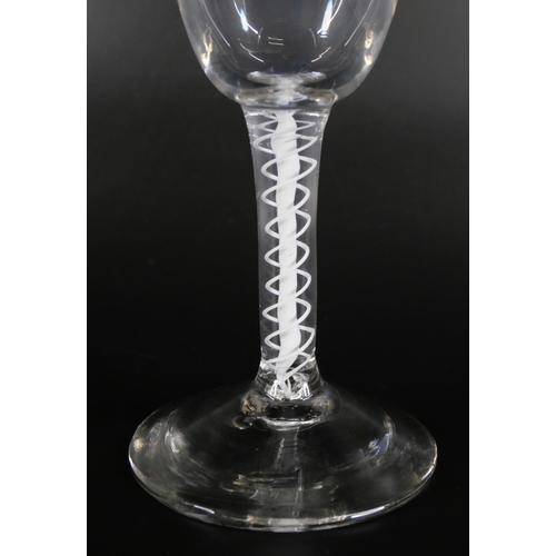 853 - Three 18th Century wine glasses with double series opaque twists