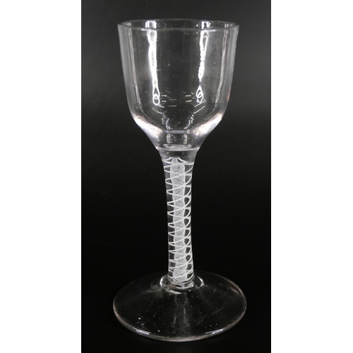 853 - Three 18th Century wine glasses with double series opaque twists