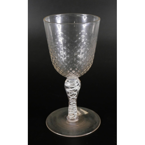 854 - Two Jacobite wine glasses, circa 1900, a double series opaque twist cordial glass with finely engrav... 