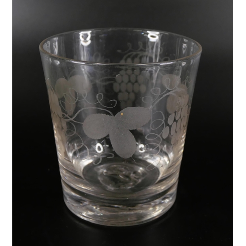 858 - A crystal tumbler with engraved dove of peace to base, circa 1900, a grapes and vine tumbler, circa ... 