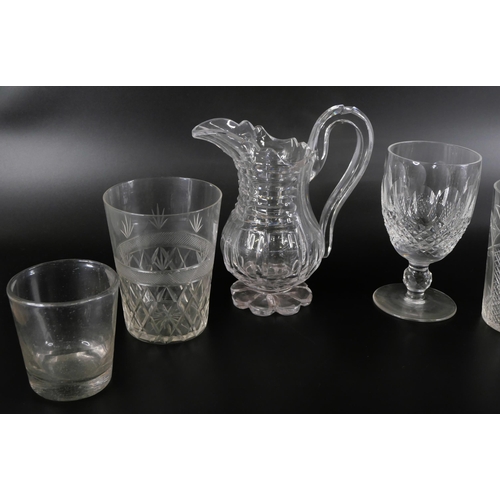 859 - Four boxes of crystal and glass including drinking glasses, decanters, jugs, some a/f