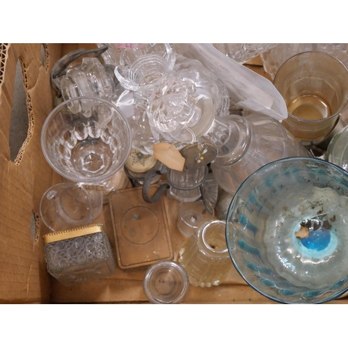 860 - Three boxes of crystal and glass, other glasses, vases and decanters, some a/f