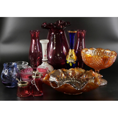 864 - A collection of glass including Thomas Webb, carnival and cranberry glass