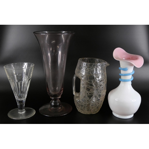 869 - A set of etched glass drinking glasses, vases, jug, etc., some a/f