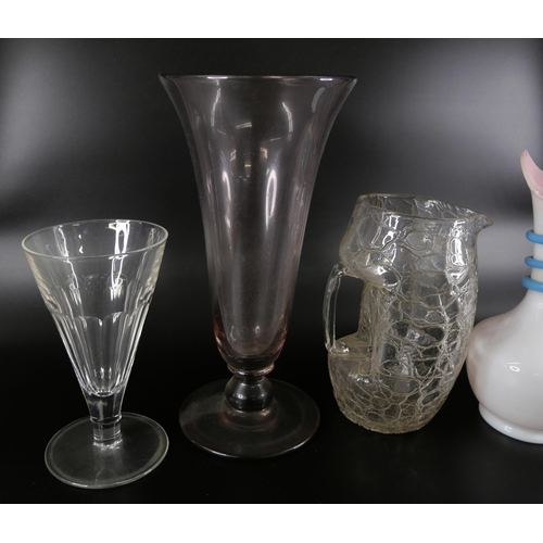 869 - A set of etched glass drinking glasses, vases, jug, etc., some a/f