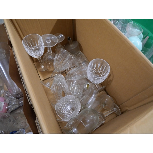 869 - A set of etched glass drinking glasses, vases, jug, etc., some a/f