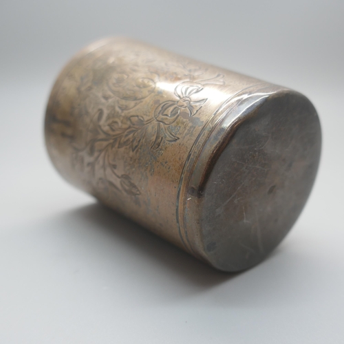 896 - A Georgian white metal beaker, with two continental control marks, tests as silver, 77.8g, 74mm