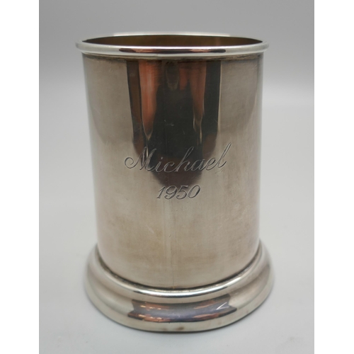 898 - A silver mug, 83g, 'Michael 1950'