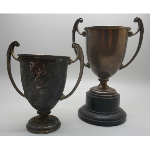 901 - Two silver trophies, both marked Chambers Cup, 1933 and 1930, 209g