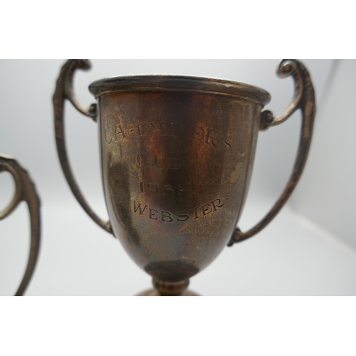 901 - Two silver trophies, both marked Chambers Cup, 1933 and 1930, 209g