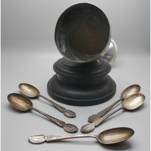 907 - A set of five silver spoons, Midland Railway Rifle Club by Elkington & Co., 157g, and a plated Rifle... 