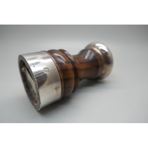 930 - A silver mounted turned wood pepper grinder, Mappin & Webb