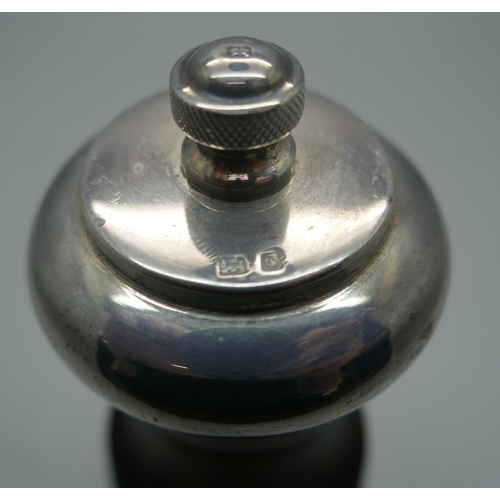 930 - A silver mounted turned wood pepper grinder, Mappin & Webb