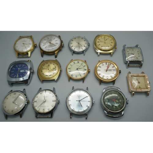 946 - A collection of mechanical wristwatch heads including Timex, Cimier, Helbros, etc.