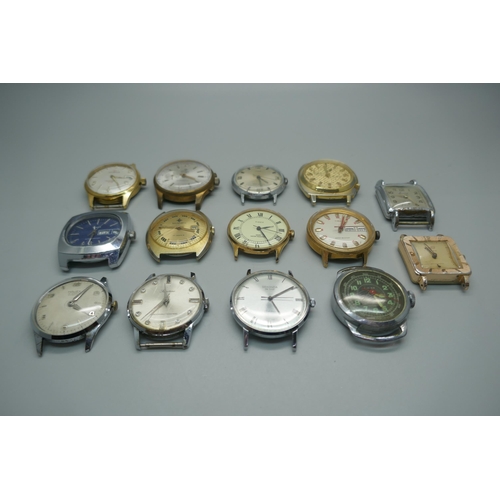 946 - A collection of mechanical wristwatch heads including Timex, Cimier, Helbros, etc.