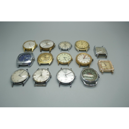 946 - A collection of mechanical wristwatch heads including Timex, Cimier, Helbros, etc.