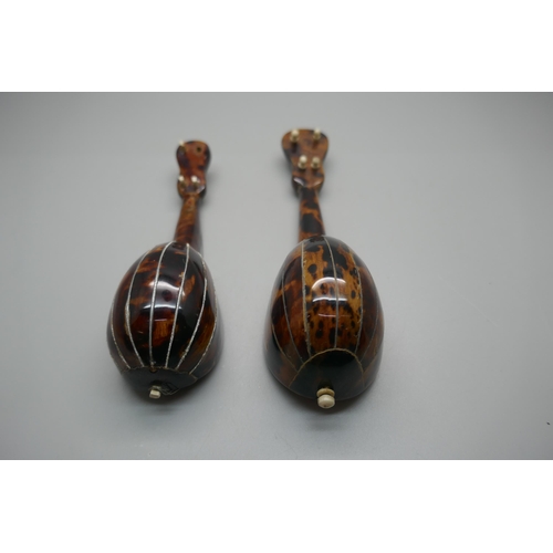 952 - Two miniature mandolins, with tortoiseshell and mother of pearl