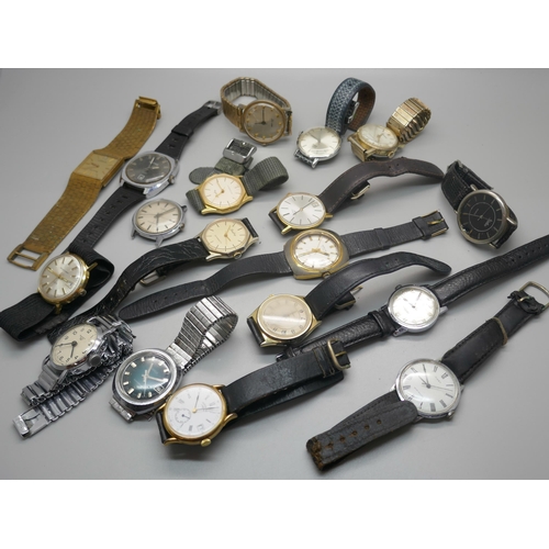 973 - A collection of gentleman's wristwatches including Timex, Accurist, Newmark with bamboo strap, Rotar... 