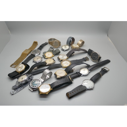 973 - A collection of gentleman's wristwatches including Timex, Accurist, Newmark with bamboo strap, Rotar... 