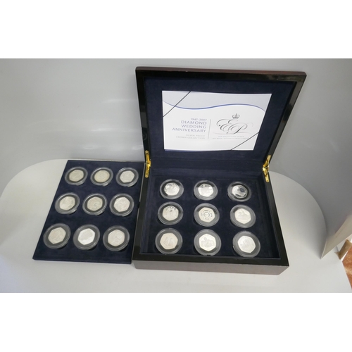 984 - A 1947-2007 Diamond Wedding Anniversary silver proof crown collection, eighteen coin set, boxed with... 