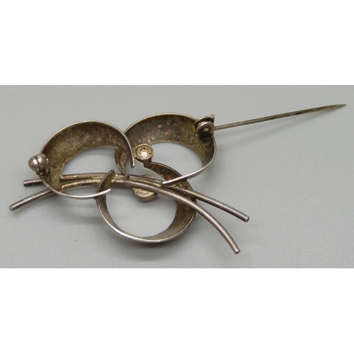 996 - A Danish 925 silver brooch by N.E. From, 45 to 50mm, fastener a/f