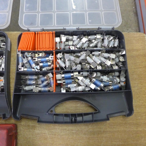 2036A - 2 Organiser trays of industrial electrical fuses